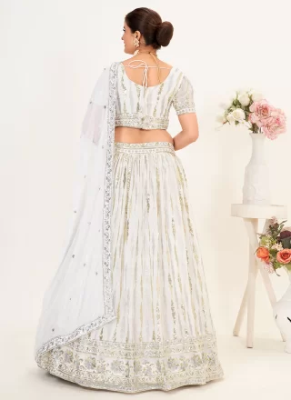 Sequins Work Georgette Lehenga Choli In White for Ceremonial