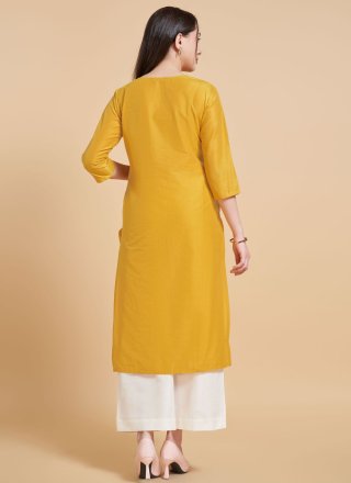 Sequins Work Polyester Casual Kurti In Mustard for Casual