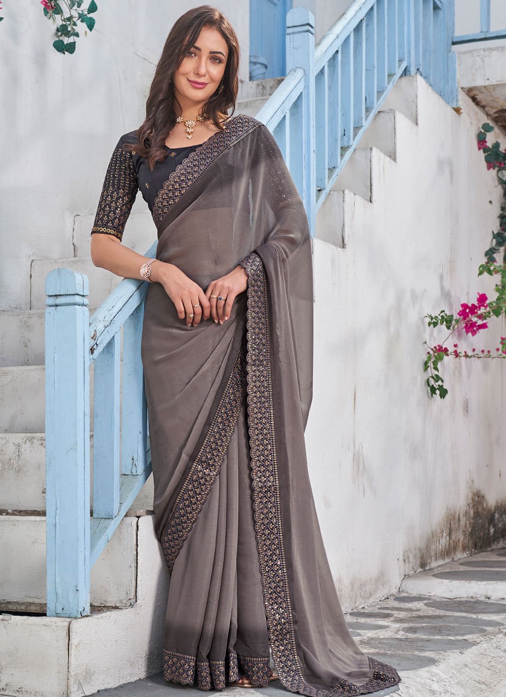 Buy Elegantly Embroidered Shimmer Saree Party Wear Online at Best Price |  Cbazaar