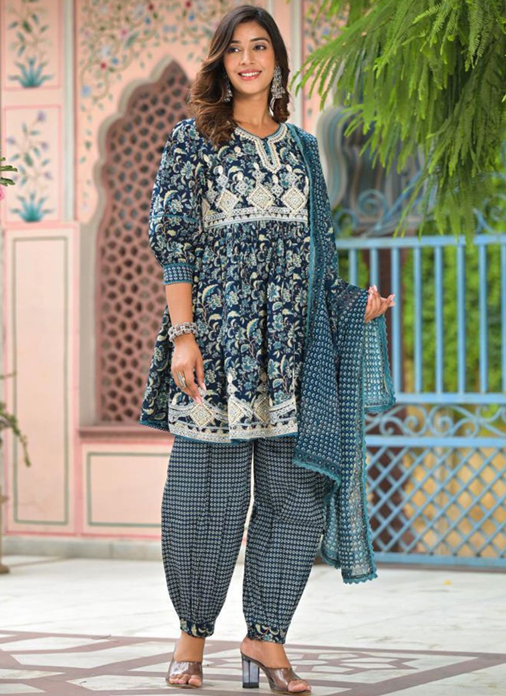 Buy Sightly Blue Cotton Salwar Suit Online 283698