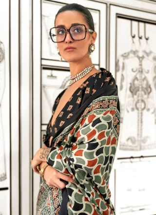 Sightly Multi Colour Crepe Silk Classic Saree with Print Work