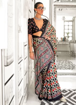 Sightly Multi Colour Crepe Silk Classic Saree with Print Work