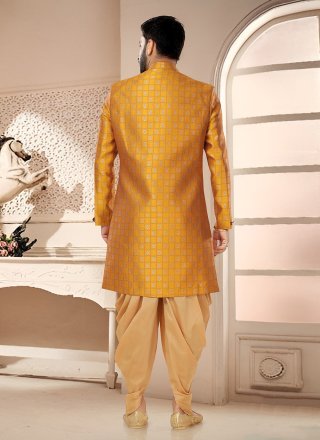 Sightly Mustard Jacquard Sherwani Mens Wear