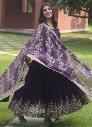 Sightly Purple Faux Georgette Designer Gown