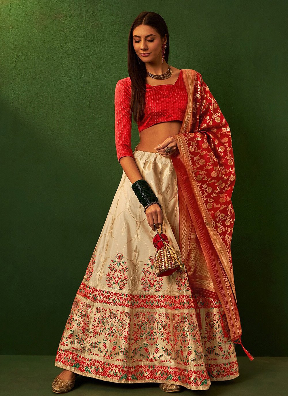 Buy Wonderful Red Patola Printed Tussar Silk Festival Wear Lehenga Choli  From Ethnic Plus