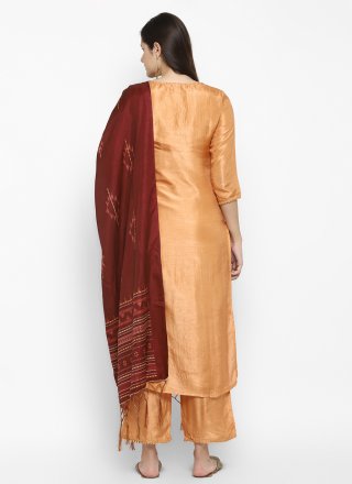 Silk Blend Palazzo Salwar Suit In Orange