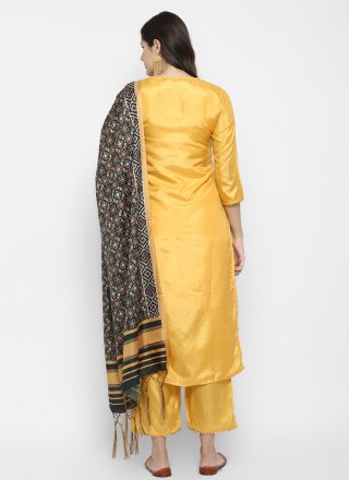 Silk Blend Palazzo Salwar Suit In Yellow