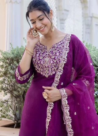Silk Blend Pant Style Suit In Purple