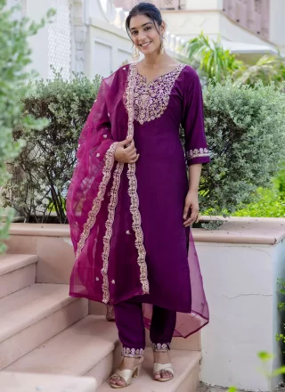 Silk Blend Pant Style Suit In Purple