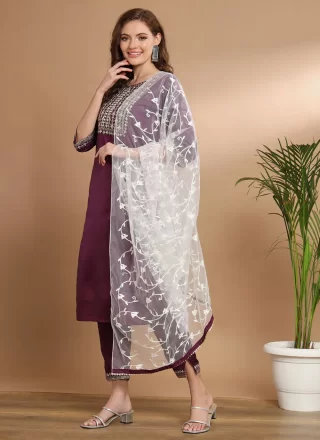 Silk Blend Readymade Salwar Suit In Wine