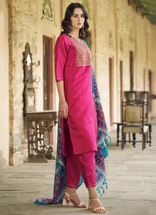 Silk Blend Salwar Suit In Pink and Rani