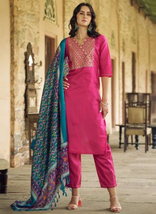 Silk Blend Salwar Suit In Pink and Rani