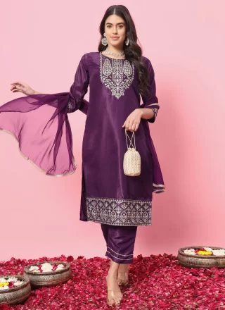 Silk Blend Salwar Suit In Purple