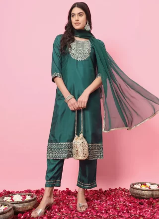 Silk Blend Salwar Suit In Rama