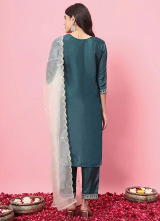 Silk Blend Salwar Suit In Teal