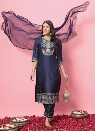 Silk Blend Trendy Suit with Embroidered Work