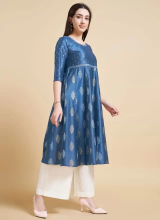Silk Casual Kurti In Blue