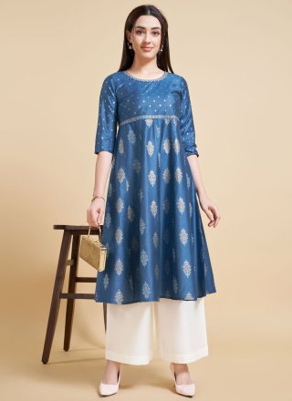 Silk Casual Kurti In Blue