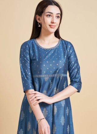 Silk Casual Kurti In Blue