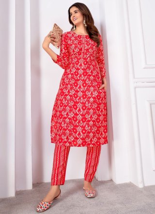Silk Casual Kurti In Red