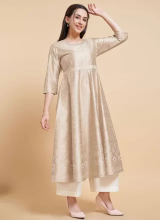 Silk Casual Kurti with Foil Print Work
