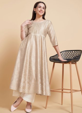 Silk Casual Kurti with Foil Print Work