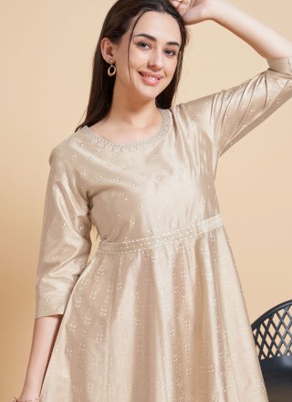 Silk Casual Kurti with Foil Print Work