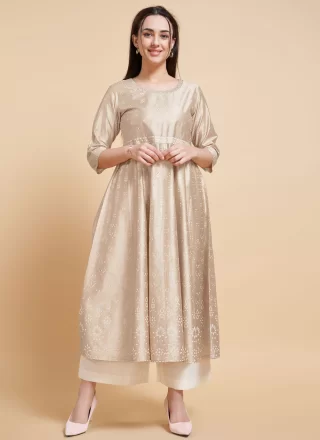 Silk Casual Kurti with Foil Print Work