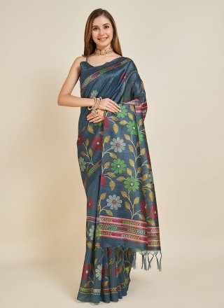 Silk Casual Saree In Blue