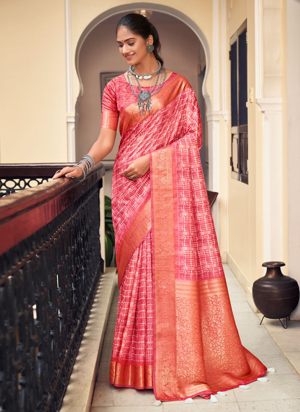 Classic Look Linen Silk weaving Saree with Silver zari woven Strips -Style  Array