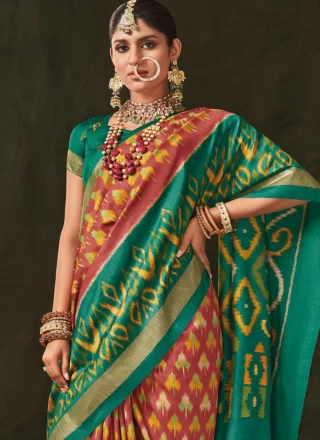 Silk Classic Sari In Green and Rust