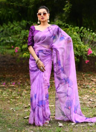 Lavender Color Crepe Silk Wedding Designer Saree