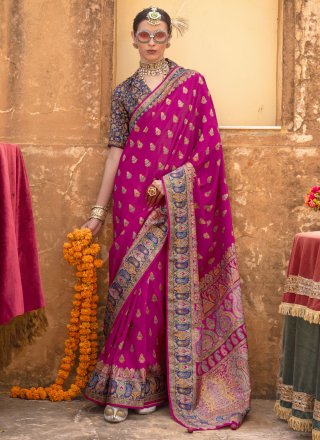Silk Classic Sari In Rani