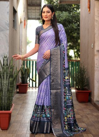 Silk Classic Sari with Bandhej, Patch Border and Print Work