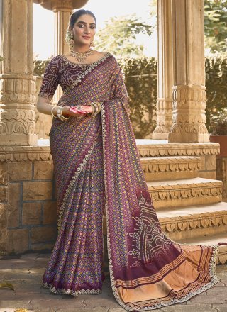 Silk Classic Sari with Foil Print and Hand Work