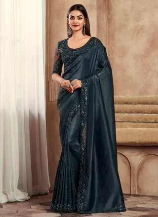 Silk Classic Sari with Patch Border, Embroidered and Sequins Work