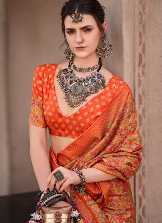 Silk Contemporary Saree In Orange