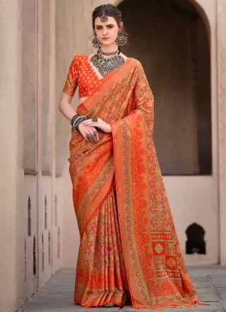 Silk Contemporary Saree In Orange