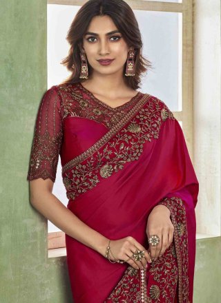Silk Contemporary Saree with Patch Border, Embroidered and Sequins Work