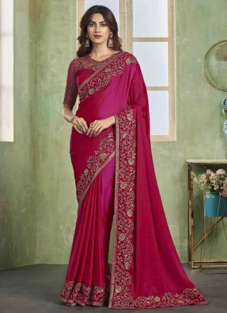 Silk Contemporary Saree with Patch Border, Embroidered and Sequins Work