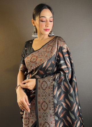 Silk Contemporary Sari In Black