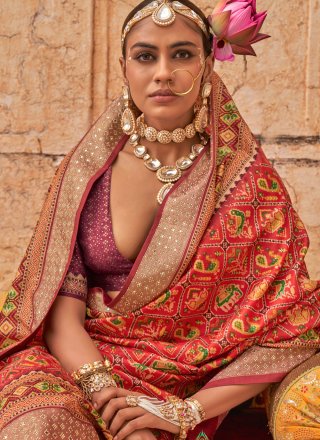 Silk Contemporary Sari In Crimson