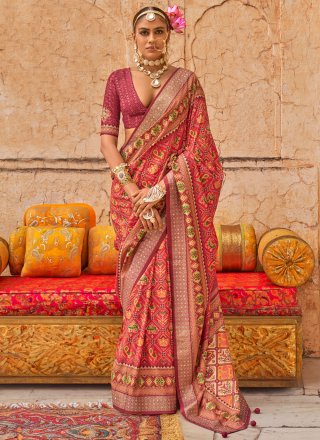 Crimson Bandhani Blended Cotton Saree and Crimson Bandhani Blended Cotton Sari Online Shopping