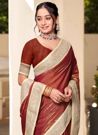 Silk Contemporary Sari In Maroon