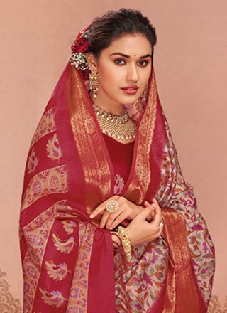 Silk Contemporary Sari In Red