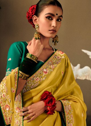 Silk Contemporary Sari In Yellow