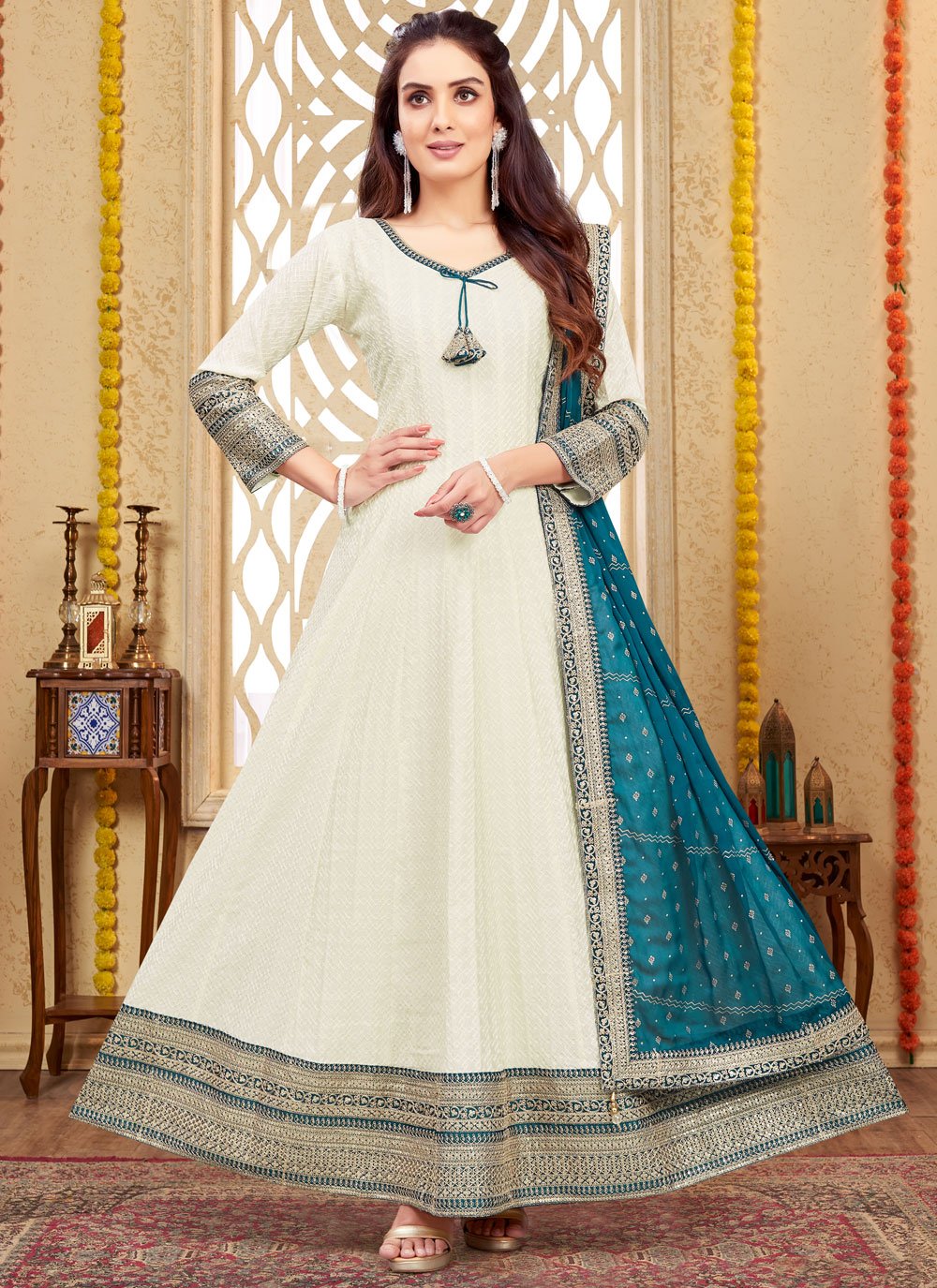 Buy Silk Designer Gown In White Online