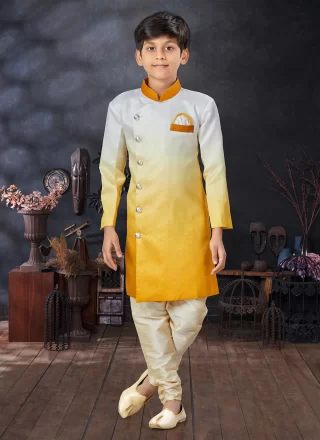 Silk Indo Western In Off White and Yellow
