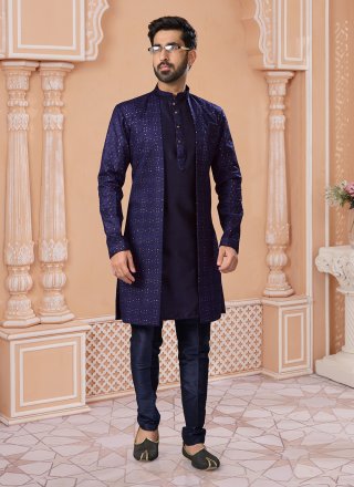 Silk Indo Western Sherwani with Embroidered, Sequins and Thread Work