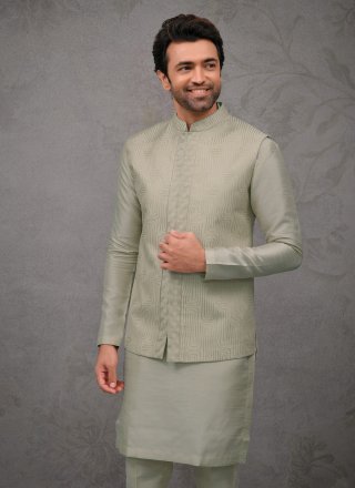 Silk Kurta Payjama with Jacket In Green